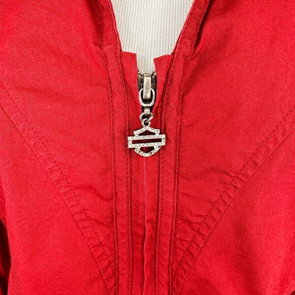 Harley-Davidson Red Zip Up Rhinestone Bling Shirt Size Small - Picture 7 of 8